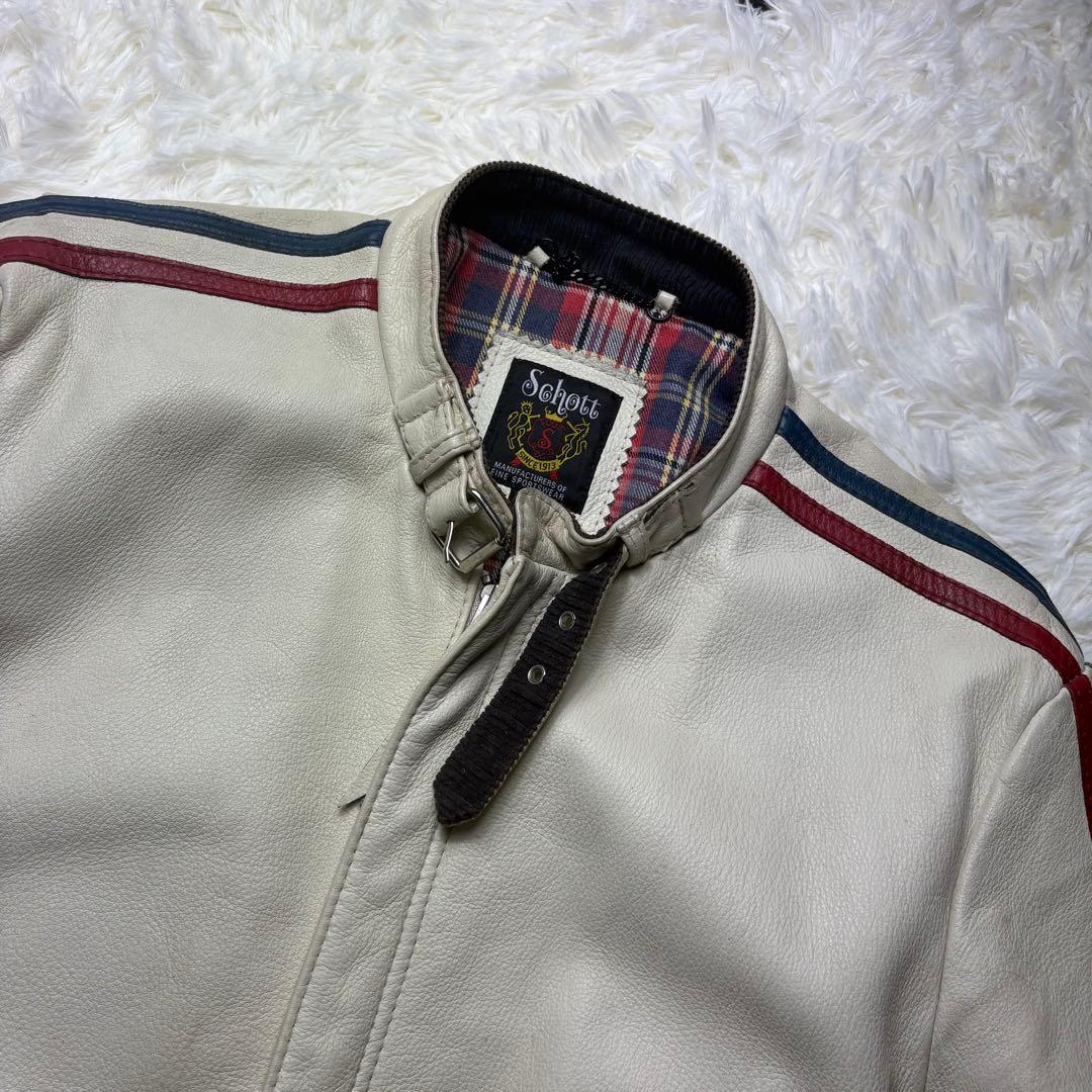 XL クラシックレーサー　Schott　シングルライダース　牛革　オフホワイト