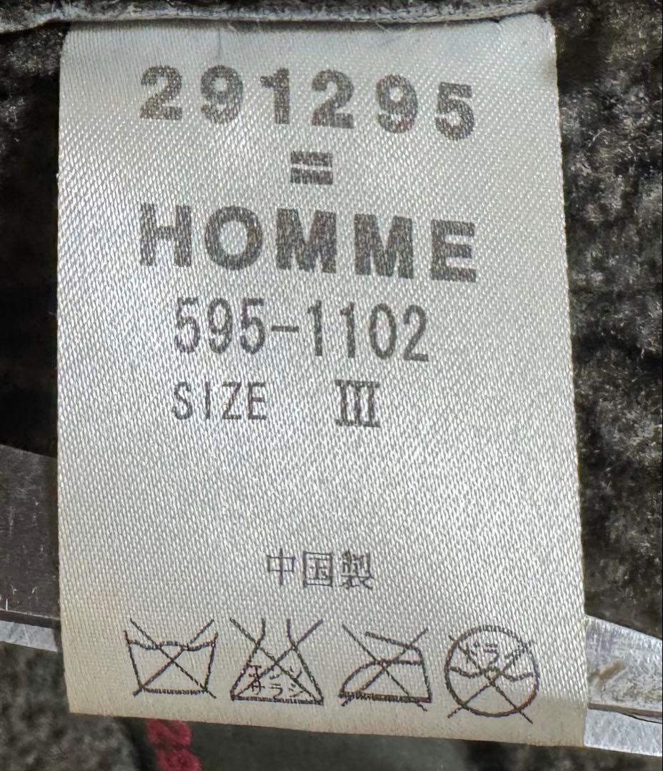 291295=HOMME 本革 W-ZIP 裏ボアブルゾン ブラウン サイズⅢ
