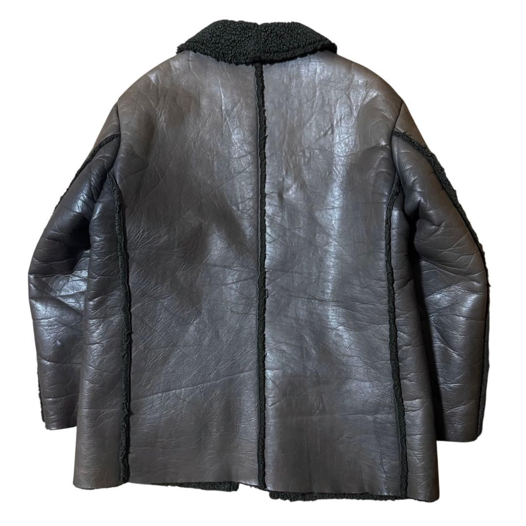 291295=HOMME 本革 W-ZIP 裏ボアブルゾン ブラウン サイズⅢ