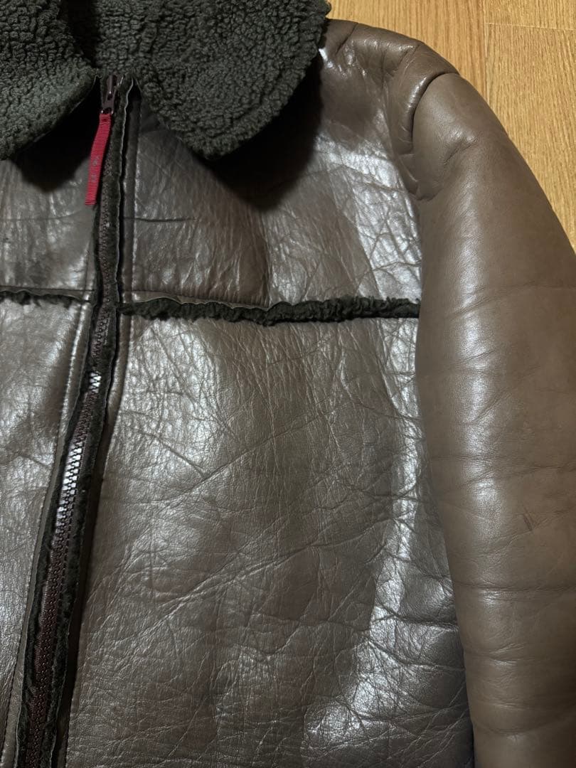 291295=HOMME 本革 W-ZIP 裏ボアブルゾン ブラウン サイズⅢ