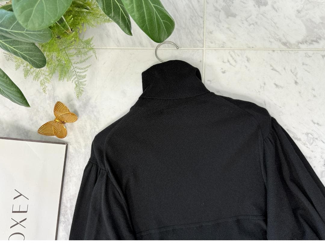 美品★Drawerドゥロワー パフスリーブニットワンピース ウール ブラック2