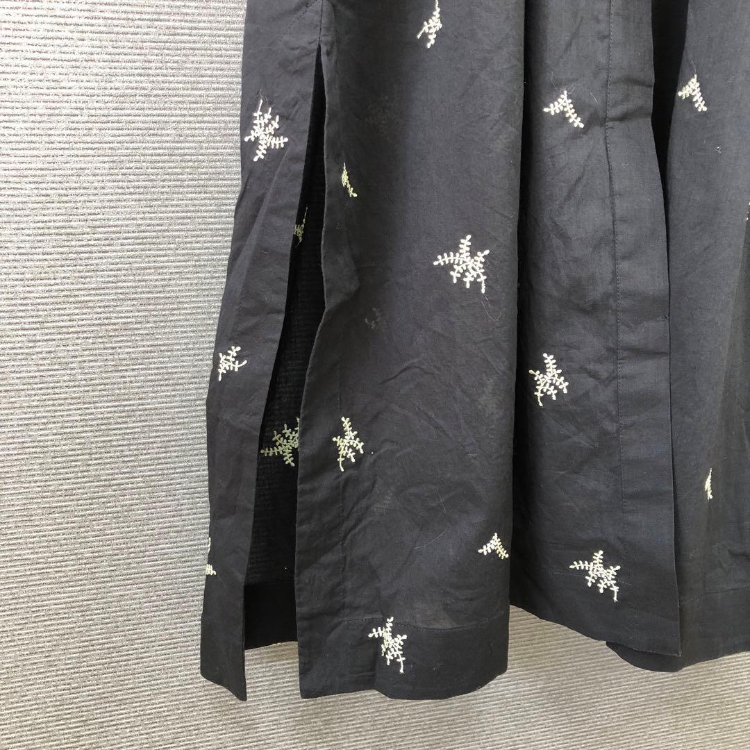 未使用品 ヌキテパ コットンボイルドットリーフ刺繍シャツドレス F ブラック