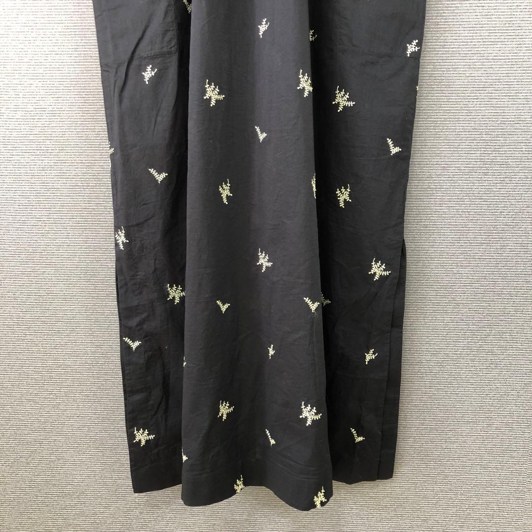 未使用品 ヌキテパ コットンボイルドットリーフ刺繍シャツドレス F ブラック