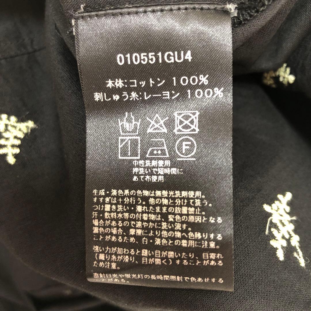 未使用品 ヌキテパ コットンボイルドットリーフ刺繍シャツドレス F ブラック