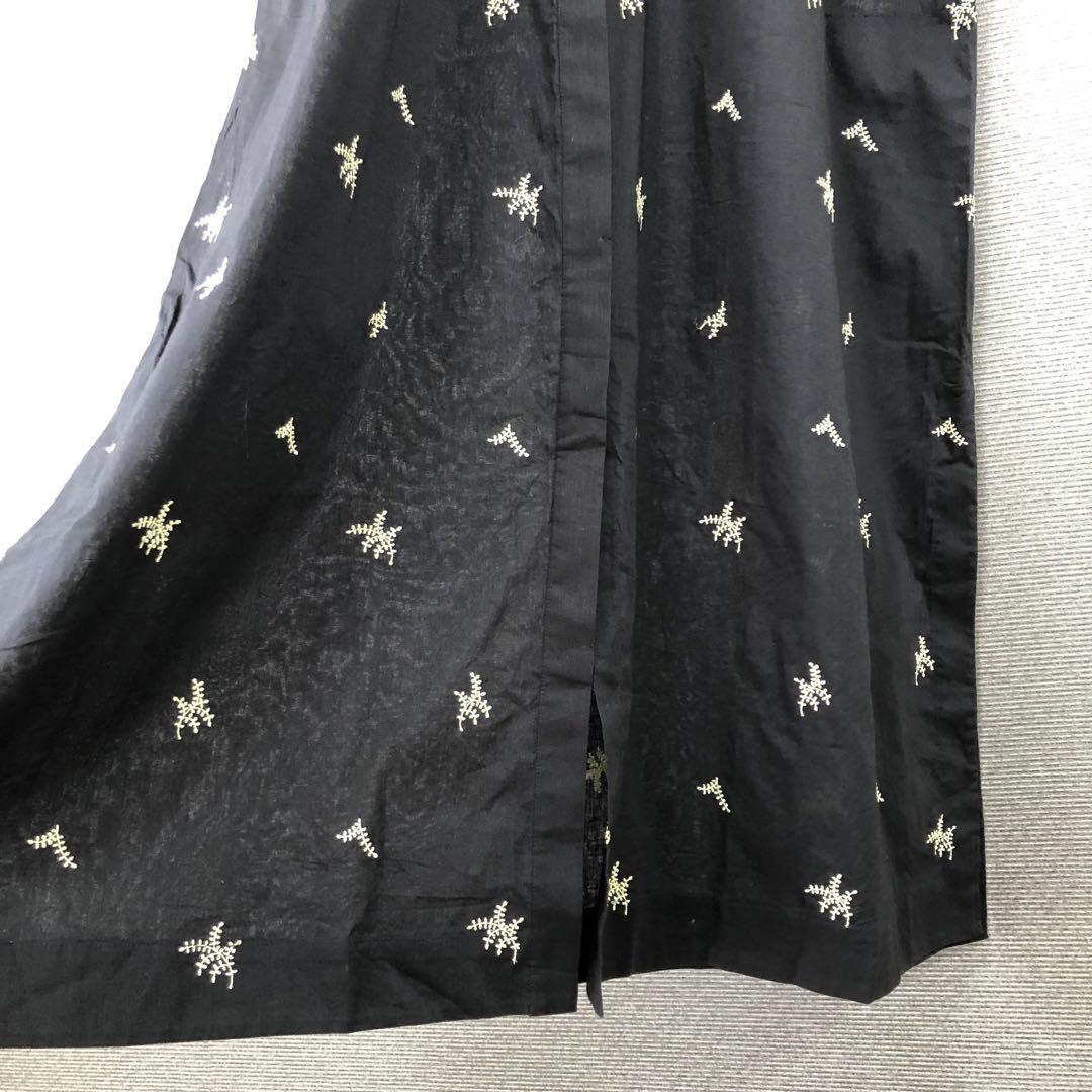 未使用品 ヌキテパ コットンボイルドットリーフ刺繍シャツドレス F ブラック