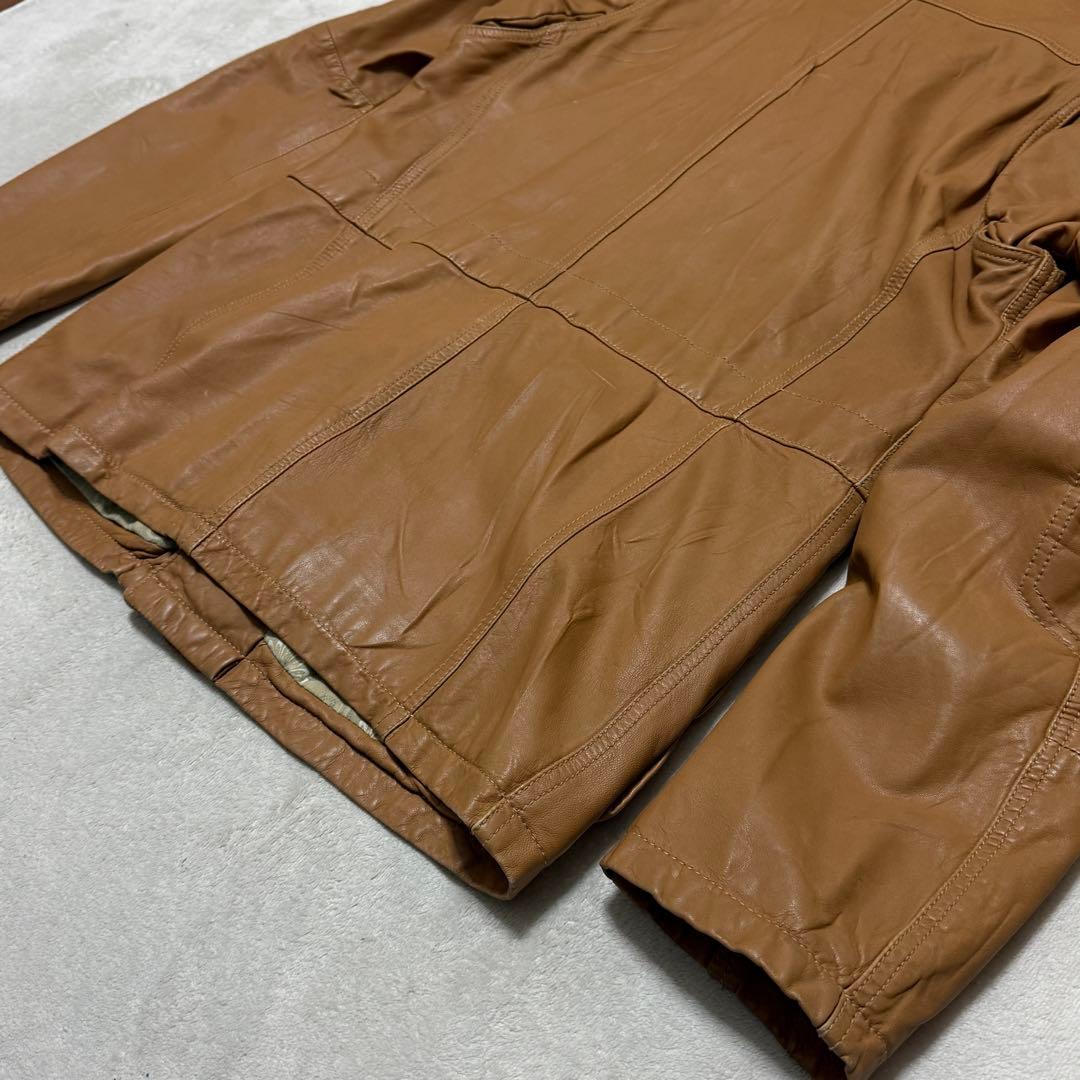 美品　ディーゼル　レザージャケット　茶　裏地花柄　S