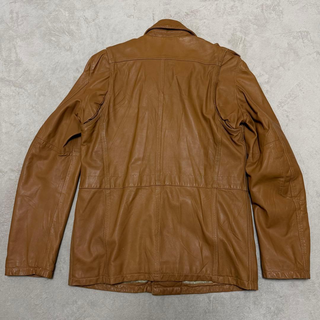 美品　ディーゼル　レザージャケット　茶　裏地花柄　S