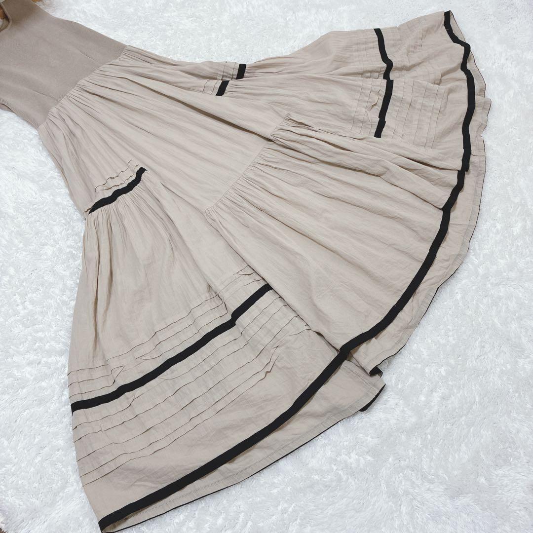 FRAY I.D ベージュ コットンギャザーニットワンピース マキシ丈