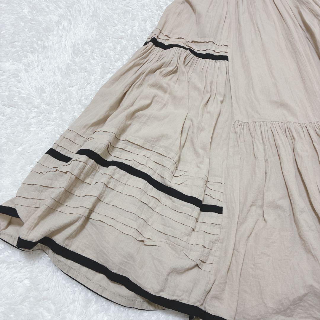 FRAY I.D ベージュ コットンギャザーニットワンピース マキシ丈