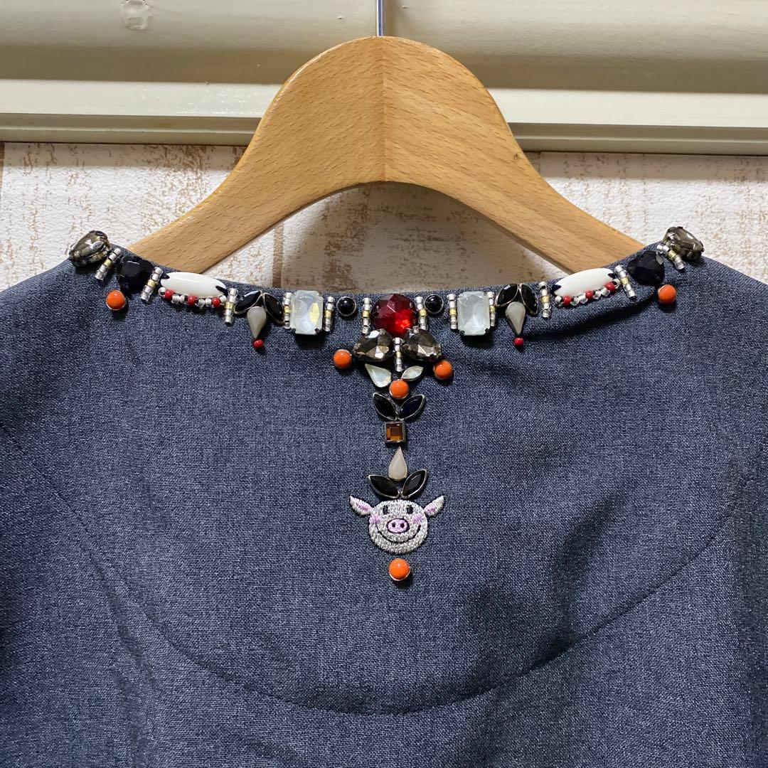 オレボレブラ アルベロベロ シアーデザイン ベスト ぶた刺繍 ビーズ刺繍