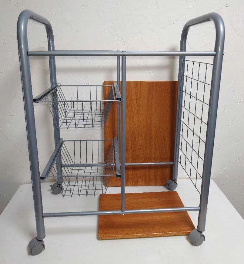 キャスター付きキッチンワゴン 2バスケット 台所 小物入れ 食器 皿 道具 工具