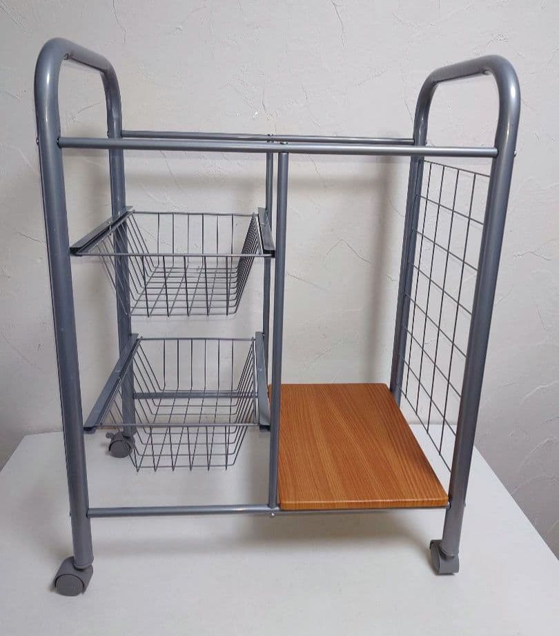 キャスター付きキッチンワゴン 2バスケット 台所 小物入れ 食器 皿 道具 工具