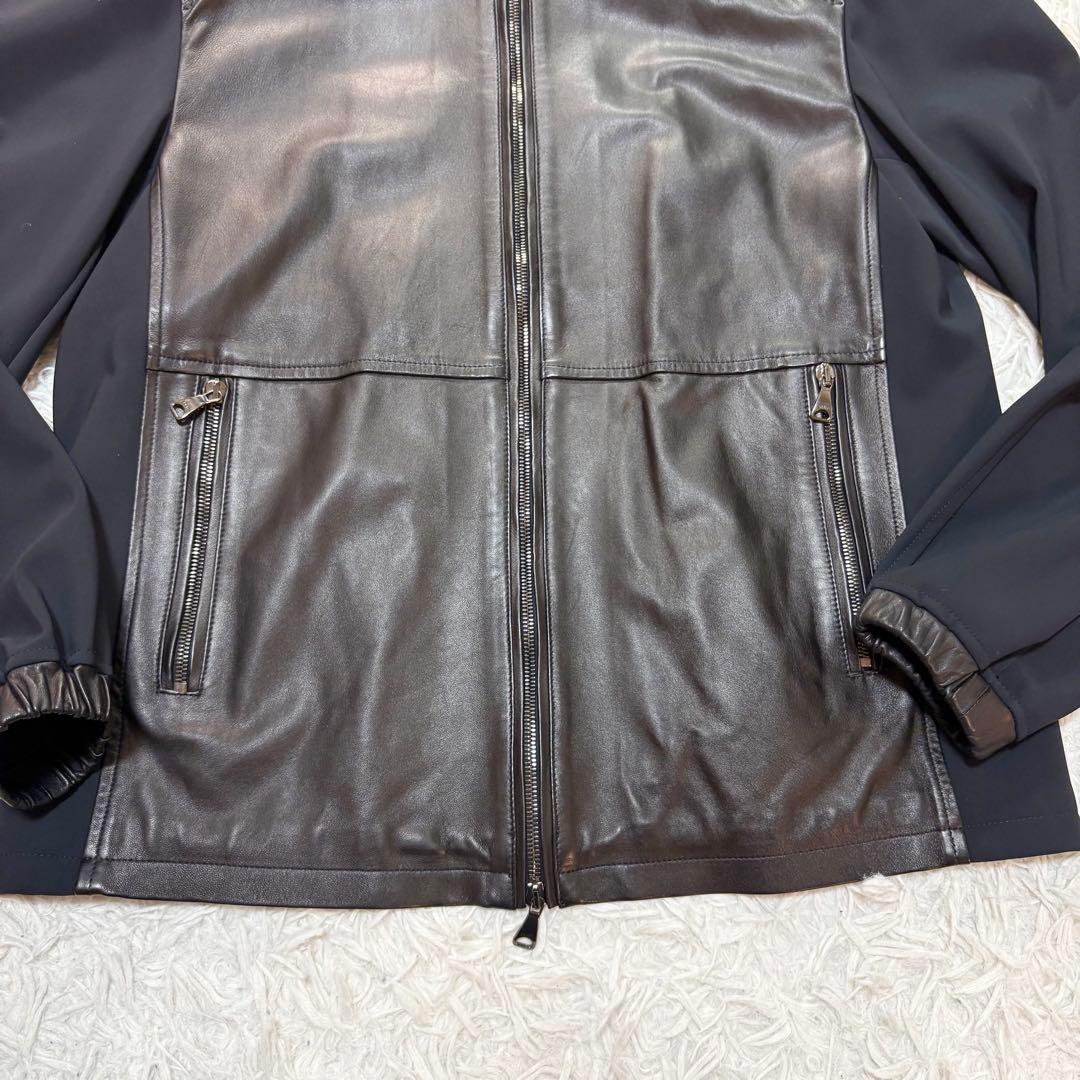 美品 エンメティ レザー 切替 パーカー 48