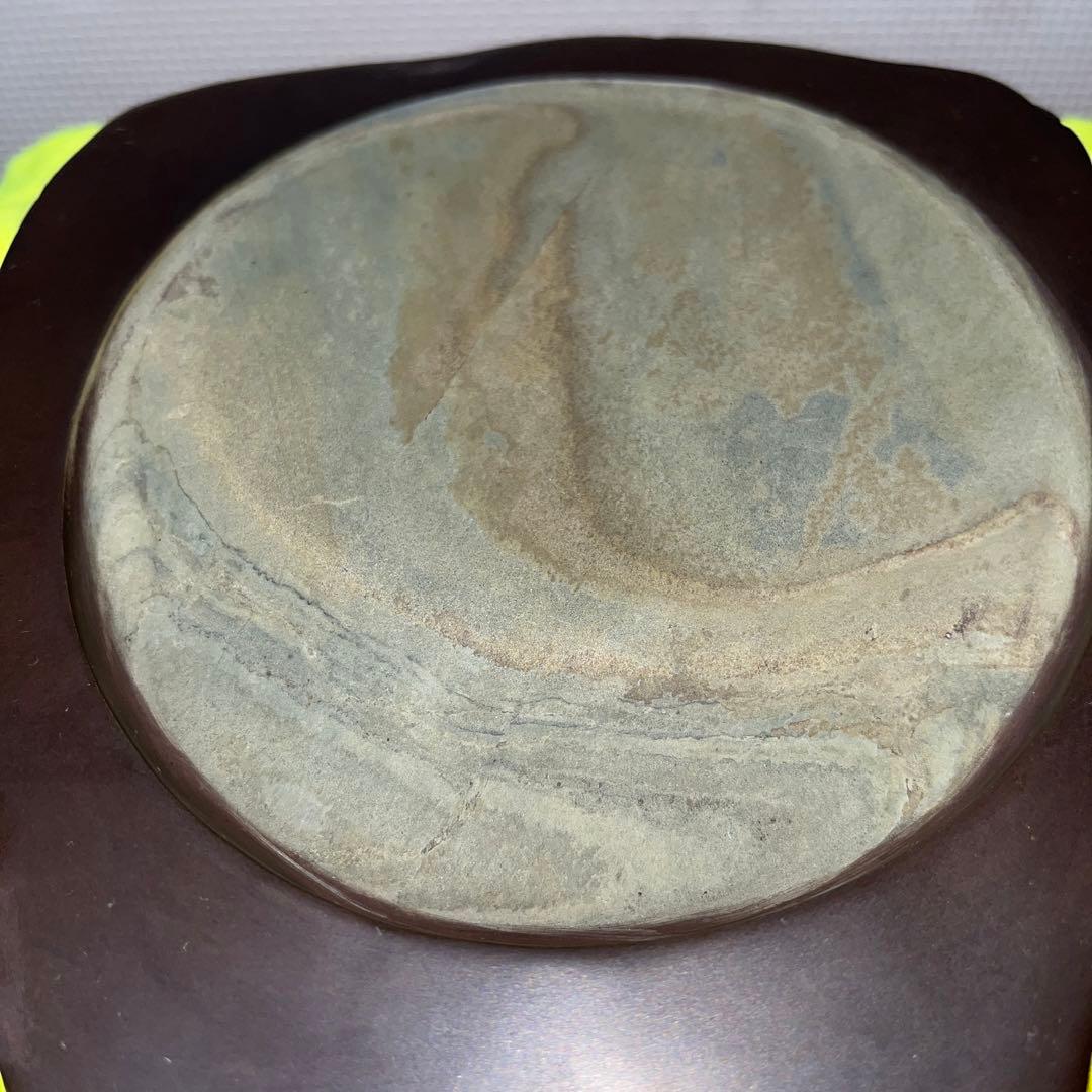 ⭕️うさぴょん⭕️赤間硯　希少　紫青石、紫金石様石紋綺麗　昇進堂謹製　丸型硯