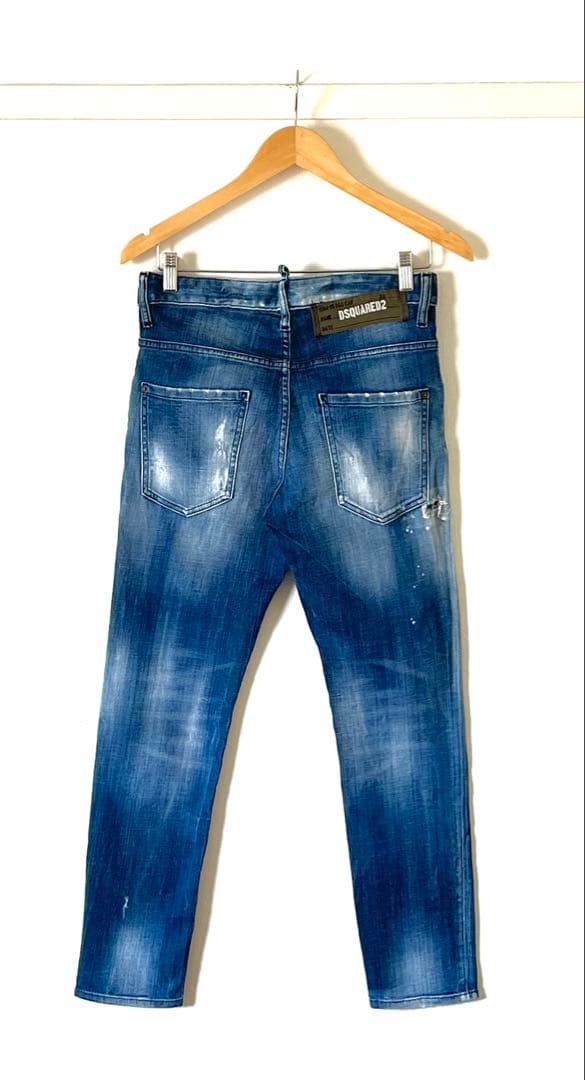 【美品】ディースクエアード ダメージスキニーデニム S メンズ ジーンズ 青 綿