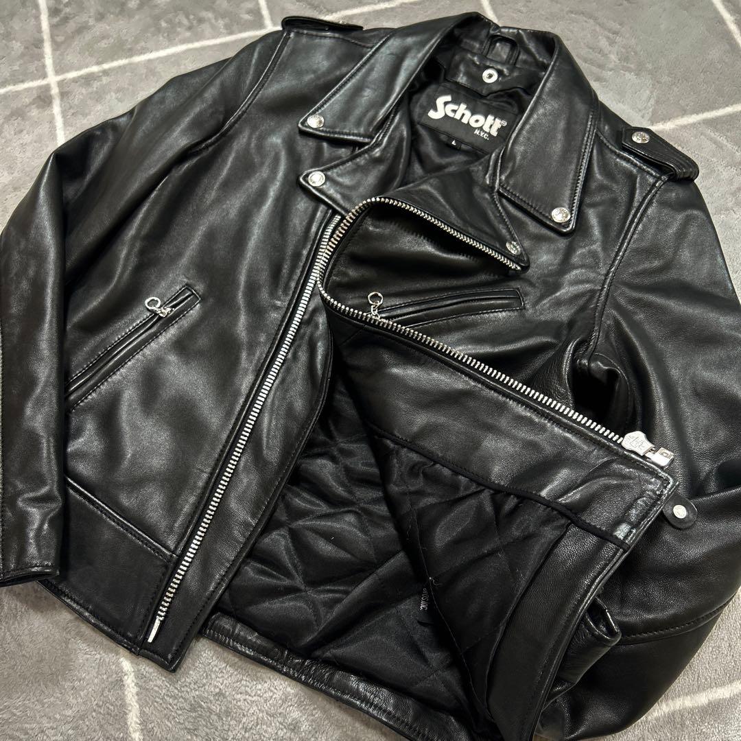 【未使用L】 SCHOTT ショット ダブルスレザージャケット 羊革 ラム