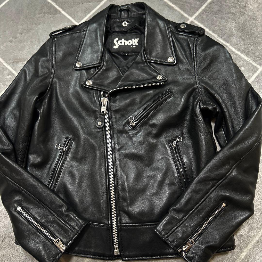 【未使用L】 SCHOTT ショット ダブルスレザージャケット 羊革 ラム