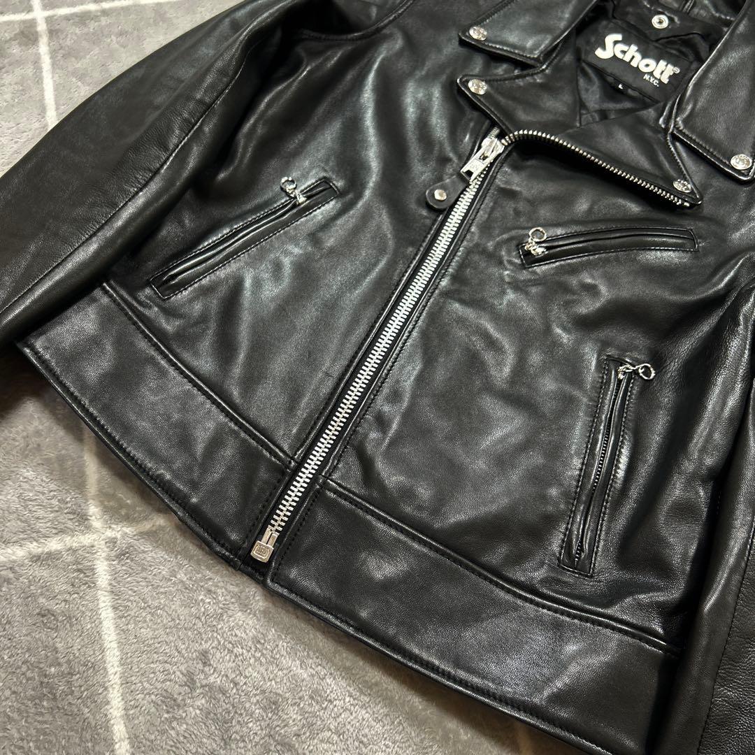 【未使用L】 SCHOTT ショット ダブルスレザージャケット 羊革 ラム