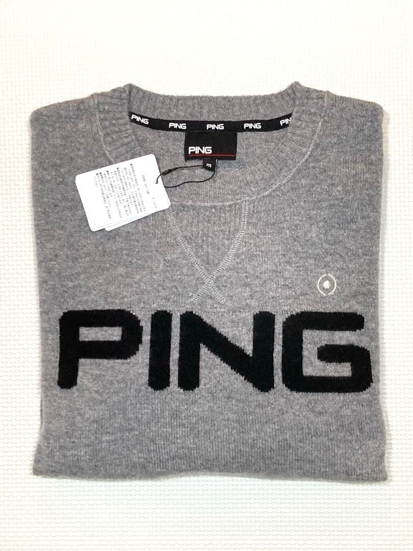 PING カシミヤ100% サイドリブ クルーネックプルオーバー（GRAY／M）