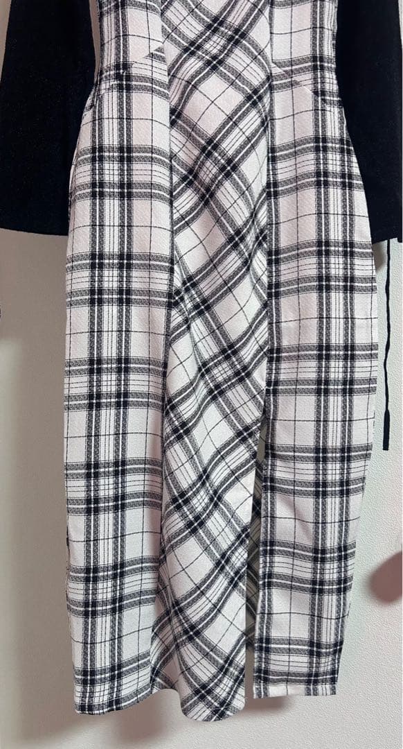 【タグ付き】ミシェルマカロン チェック柄シャギー アンサンブルスリット ワンピ