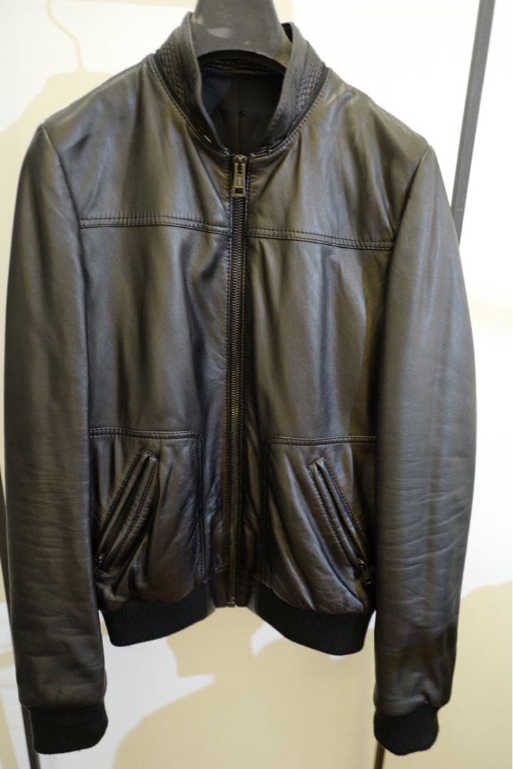 BALENCIAGAブラックレザー フード付きジャケット