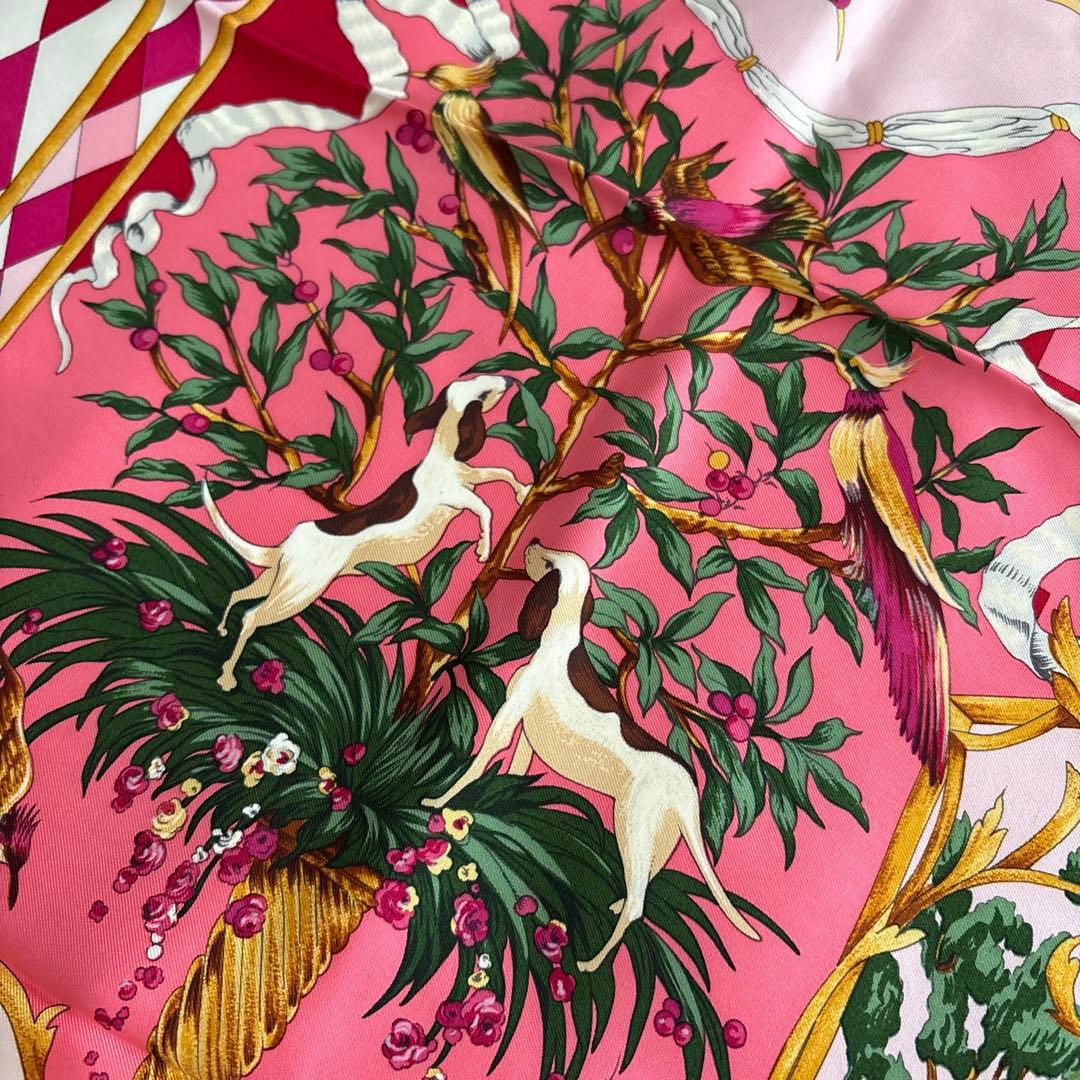 ROPE シルク　スカーフ　天使　動物　ロペ　絹　SILK ピンク系