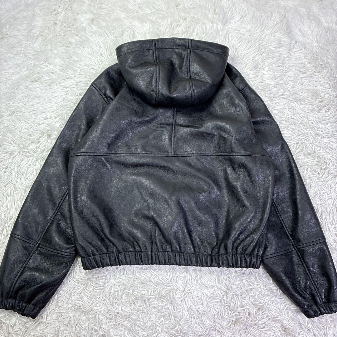 ZARAザラフェイクレザーフーデッドジップアップパーカー　ブルゾン　Lサイズ