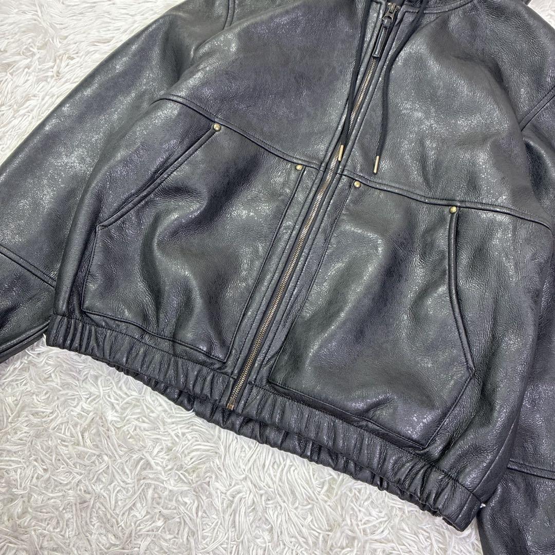 ZARAザラフェイクレザーフーデッドジップアップパーカー　ブルゾン　Lサイズ