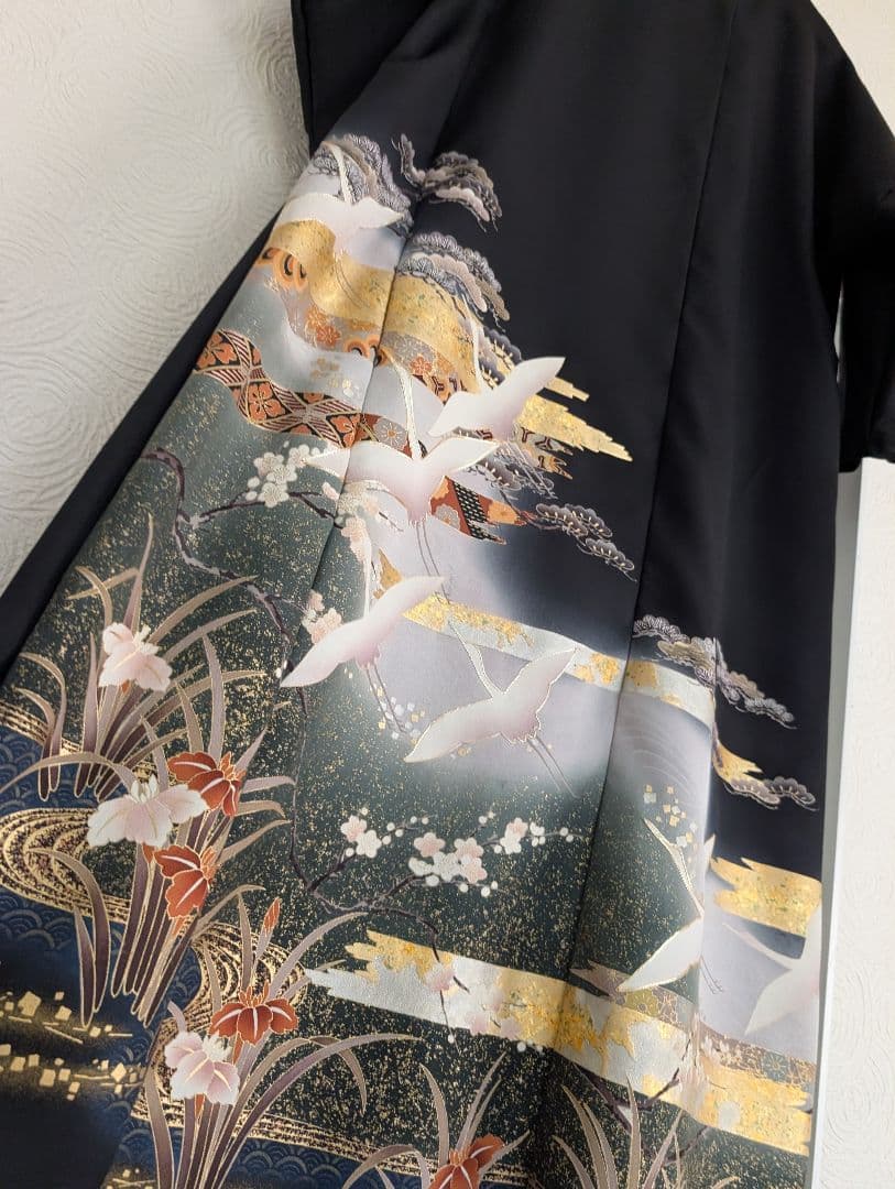 最終値下留袖ドレス和服リメイクワンピース絹高級手描友禅金銀箔МＬ結婚式卒業式宮参