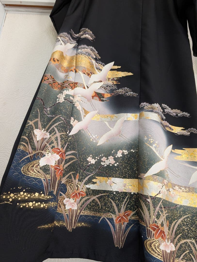 最終値下留袖ドレス和服リメイクワンピース絹高級手描友禅金銀箔МＬ結婚式卒業式宮参