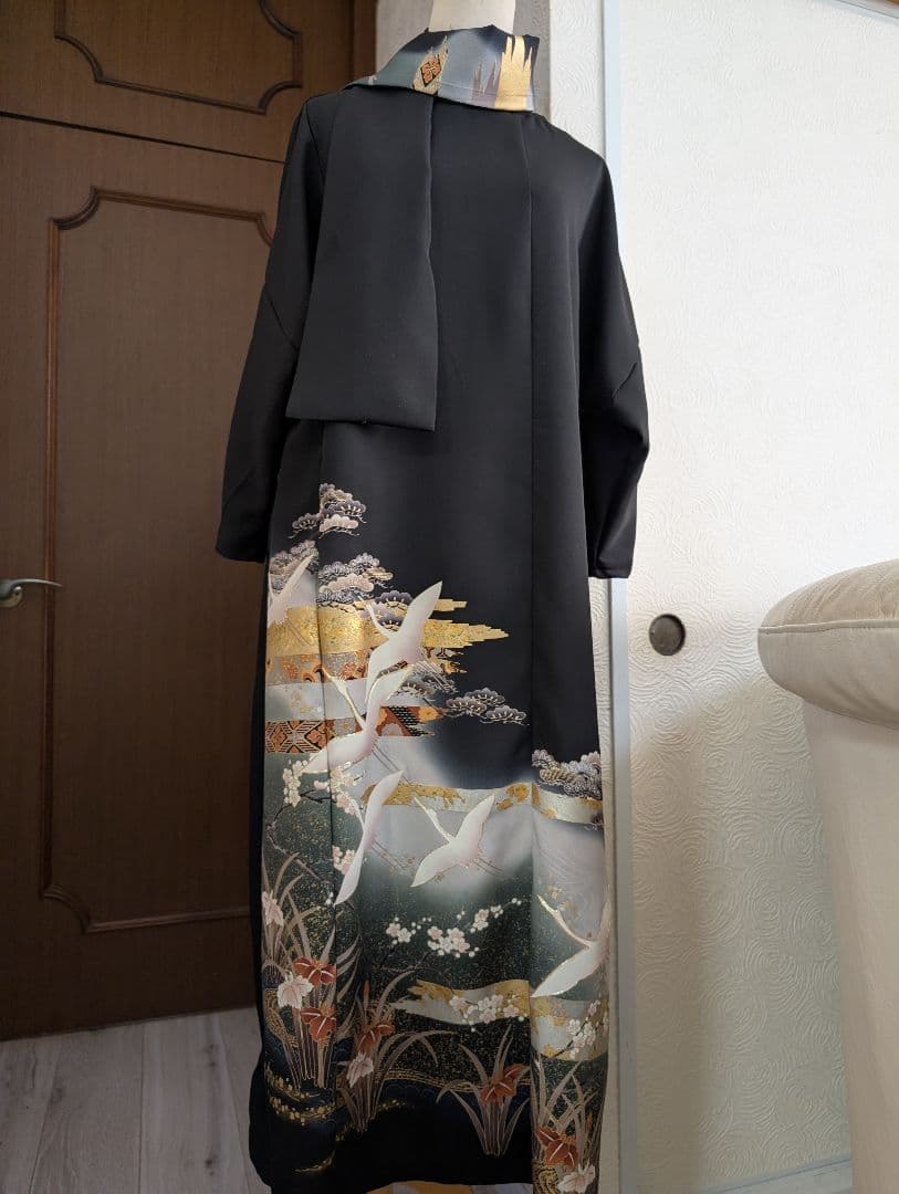 最終値下留袖ドレス和服リメイクワンピース絹高級手描友禅金銀箔МＬ結婚式卒業式宮参