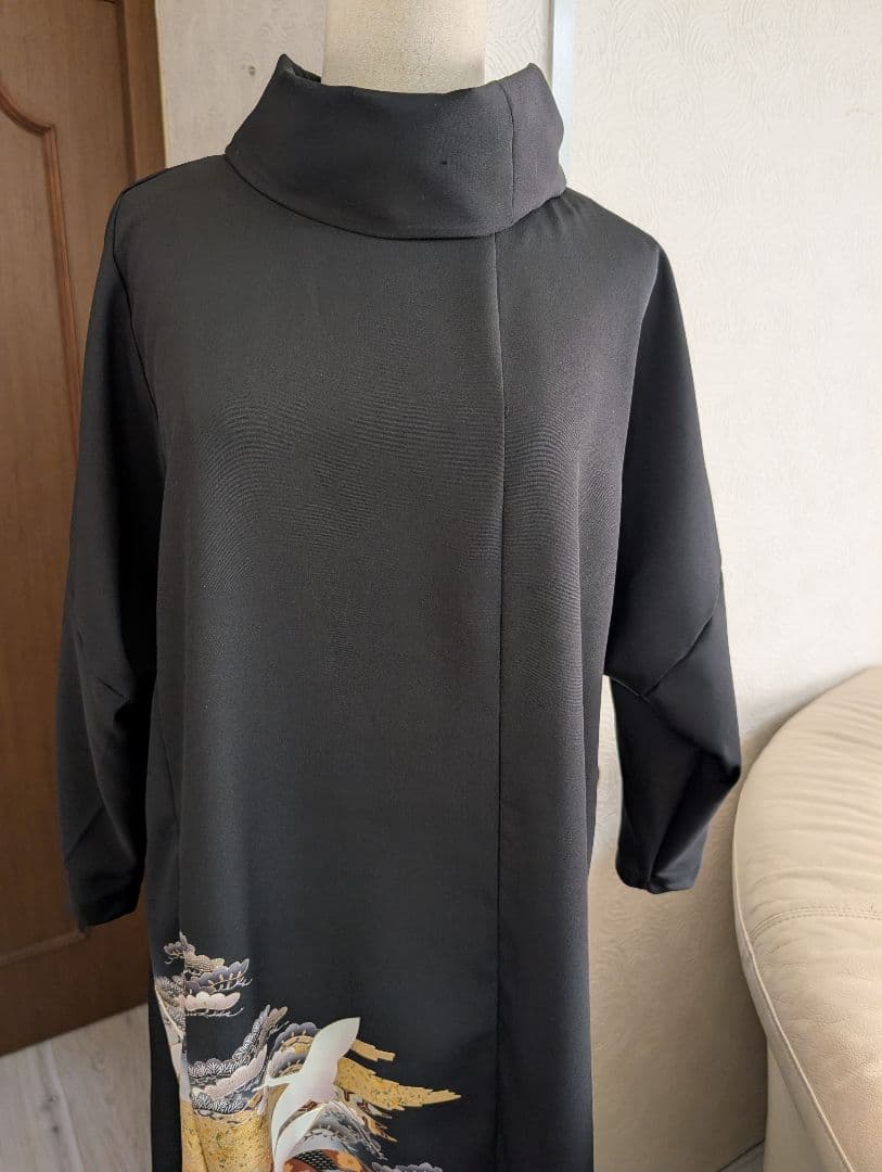 最終値下留袖ドレス和服リメイクワンピース絹高級手描友禅金銀箔МＬ結婚式卒業式宮参