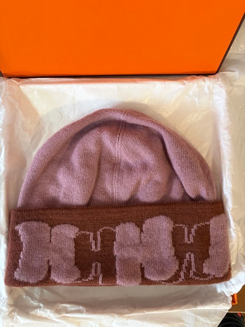 【美品】エルメスHERMES Hロゴ ニット帽 マルジェラ期 細なめらかカシミヤ