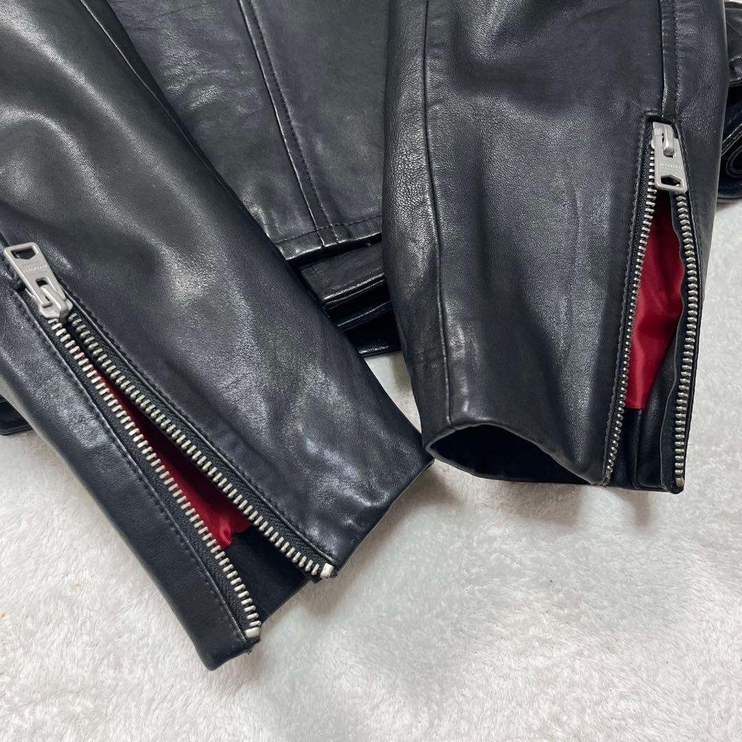 美品『オールセインツ』ダブルライダースジャケット ラムレザー羊革 ダブルジップ