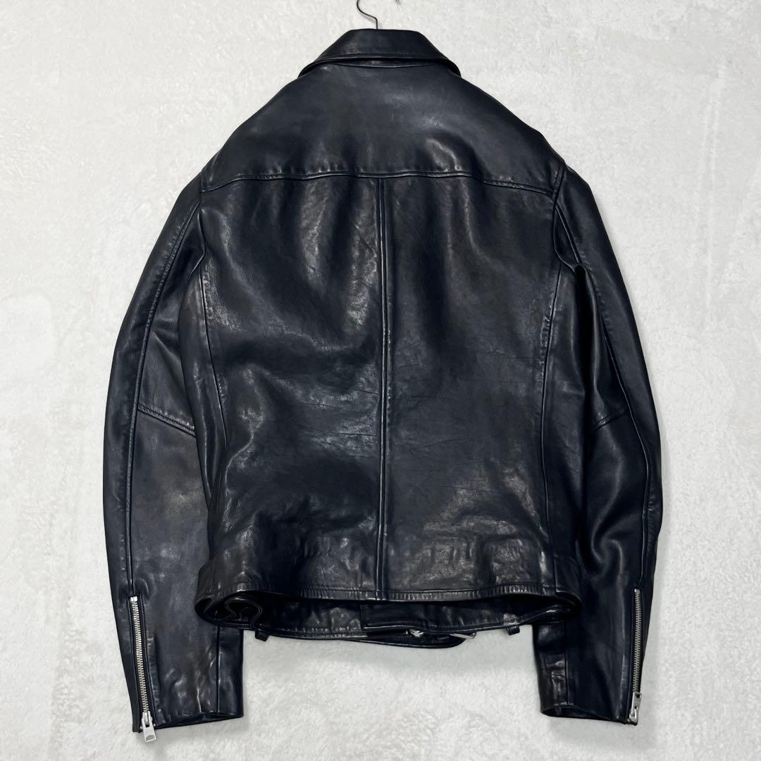 美品『オールセインツ』ダブルライダースジャケット ラムレザー羊革 ダブルジップ