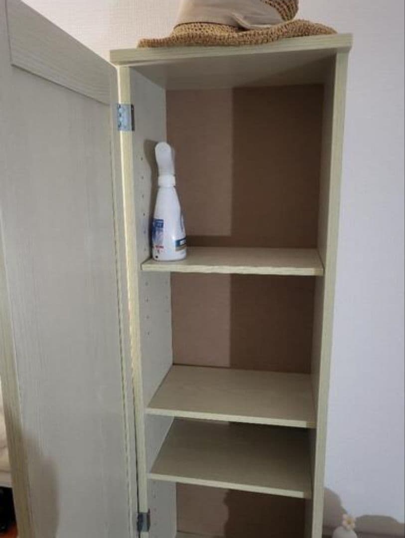 木製ミラー付き収納ラック ベージュ