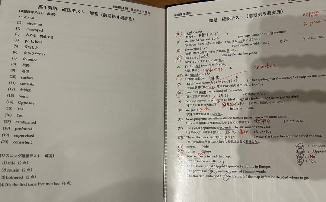 2022年鉄緑会高1英語授業プリント板書ノート発展演習鉄壁テストセット