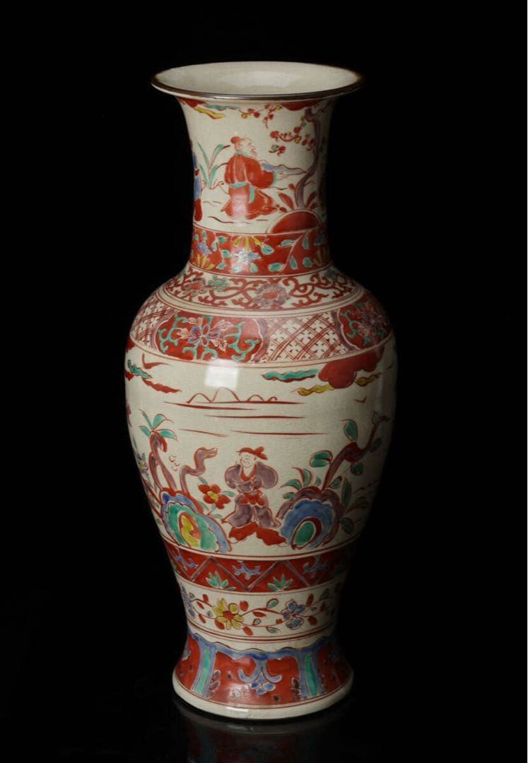 大明宣徳年製 中国美術 赤絵粉彩人物文花瓶 華道具 花入 花器 壺 飾壺