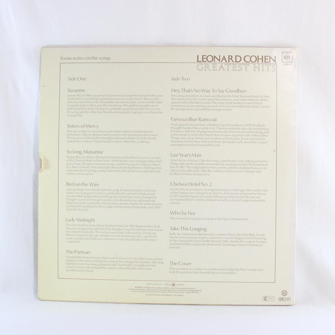 英LP Leonard Cohen Greatest Hits UK盤 ステレオ