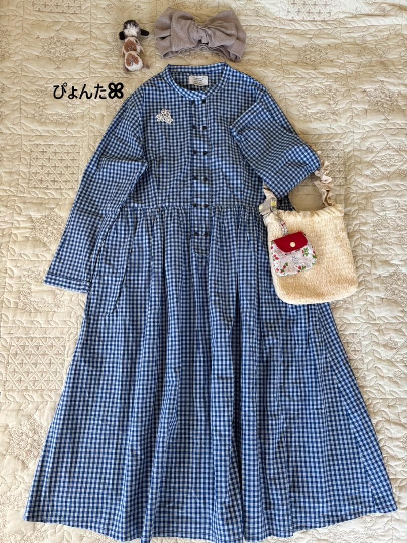 はな門　美品★初恋草ギンガムワンピース