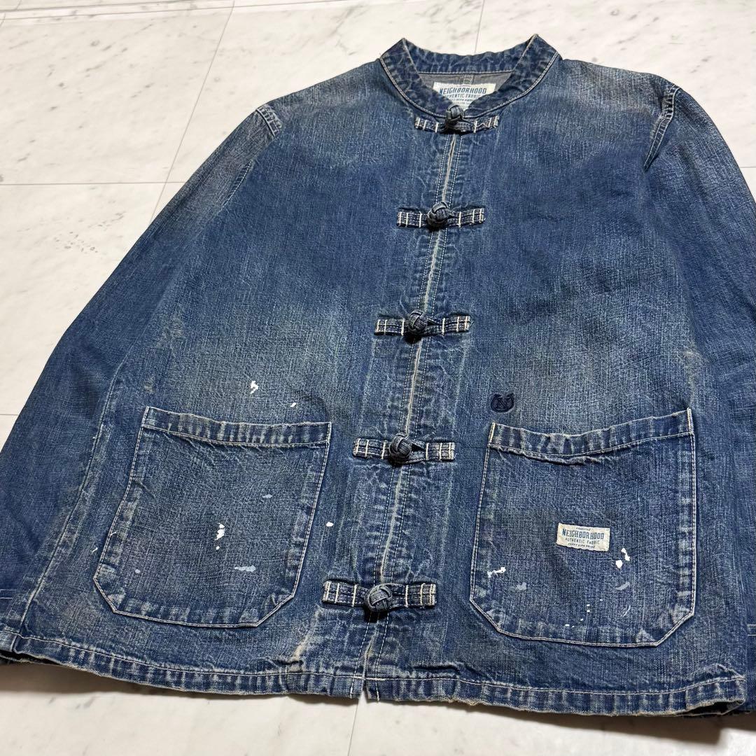 【訳あり】 NEIGHBORHOOD デニムカンフージャケット ペンキ飛ばし M