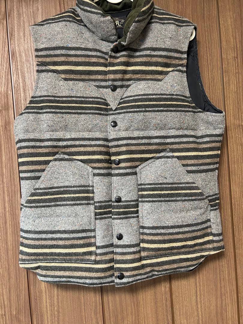 RRL ブランケット　グレー ストライプ ダウンベスト