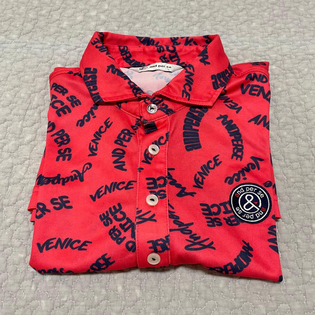美品 and per se アンパスィ ポロシャツ メンズ L 総柄 レッド系