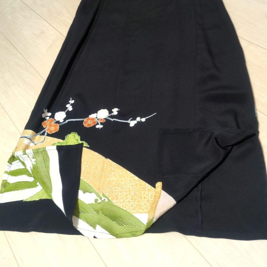 正絹 大海 夫婦雉刺繍 梅 留袖リメイクキャミワンピ