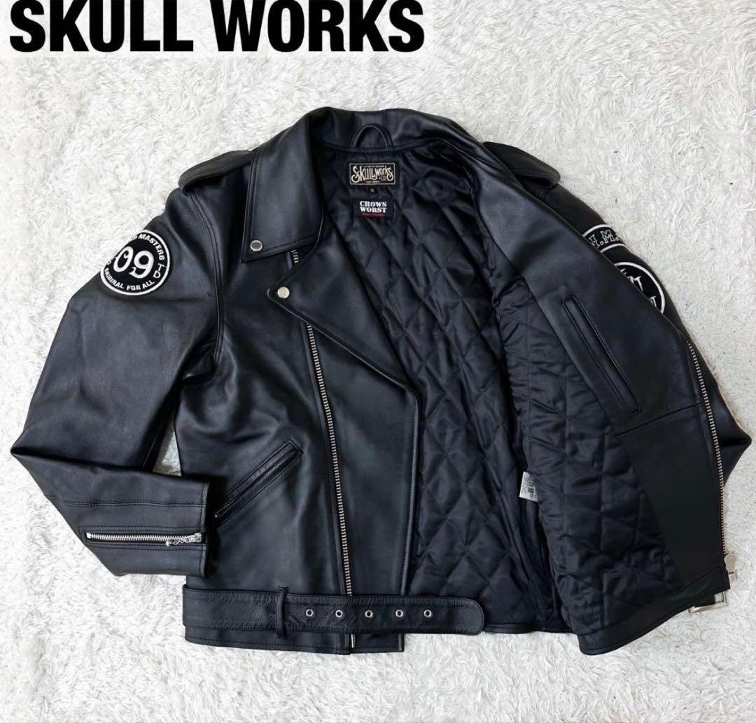 SKULL WORKS ブラック ダブルライダースジャケット grunge