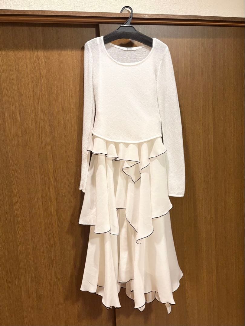 SNIDEL シアーイレヘムニットコンビワンピース white1