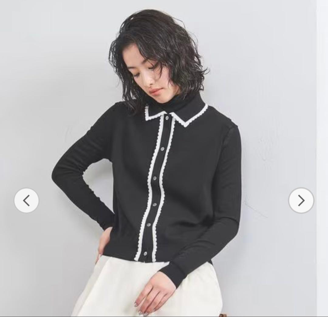 極美品☆ユナイテッドアローズ スカラップレース ニットベスト バイカラー 黒　白