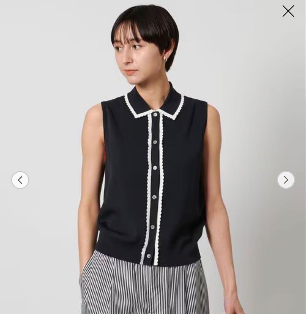 極美品☆ユナイテッドアローズ スカラップレース ニットベスト バイカラー 黒　白