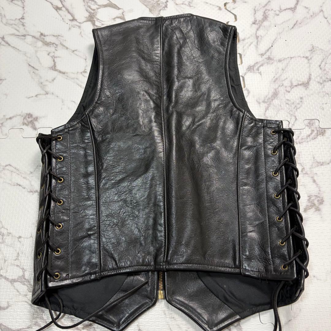 美品✨バンソン レザーベスト 38size 黒 ゴールデンサイズ 牛革 ジップ