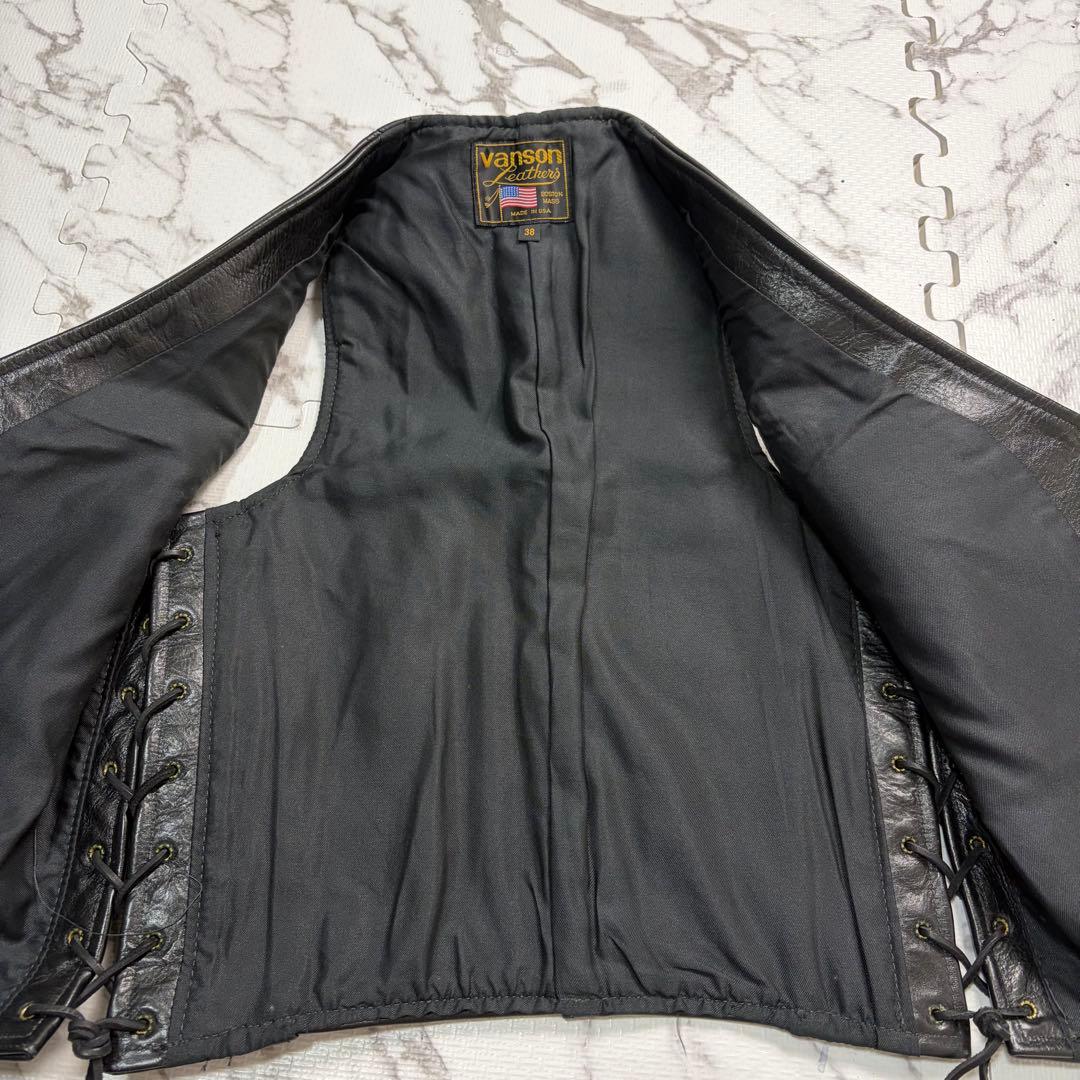 美品✨バンソン レザーベスト 38size 黒 ゴールデンサイズ 牛革 ジップ